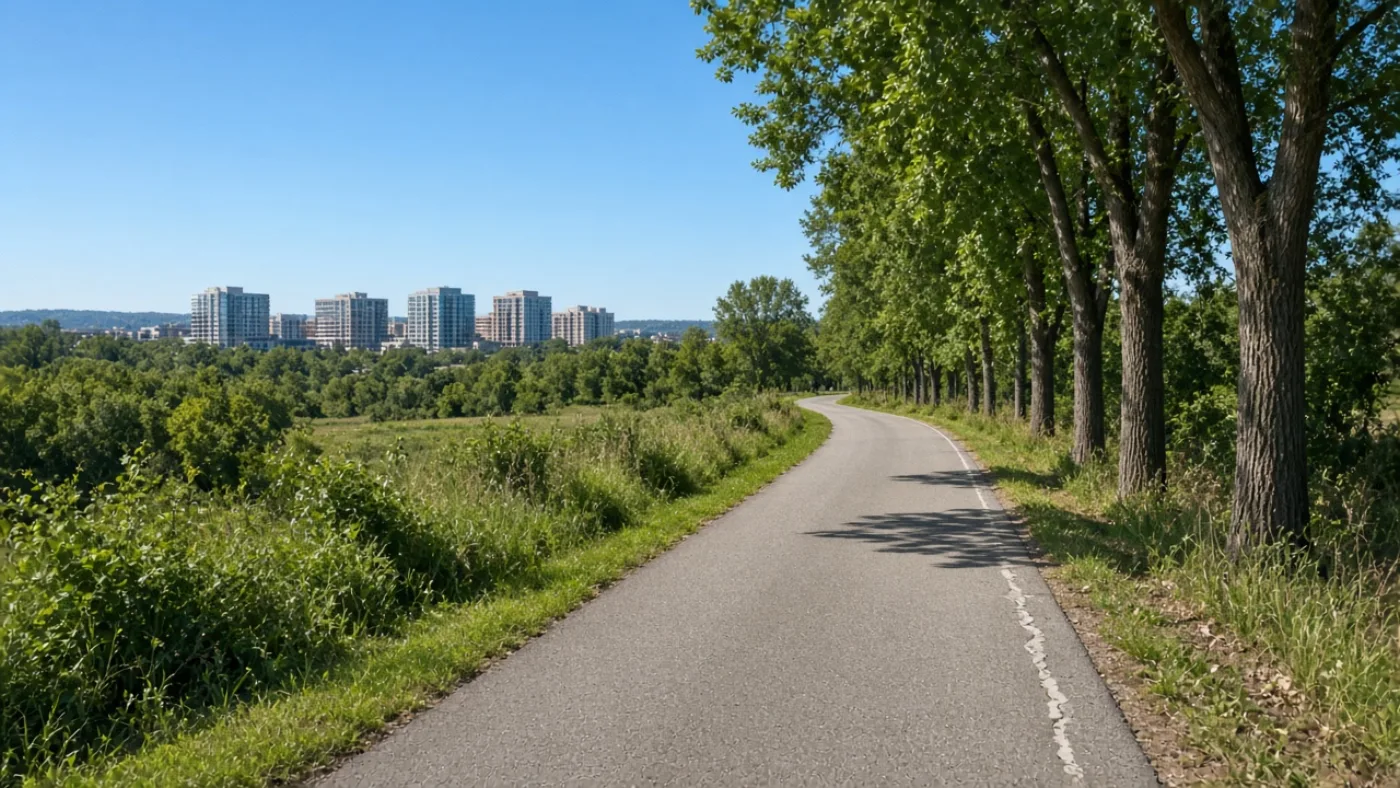Coralville greenbelt trail with cottonwoods